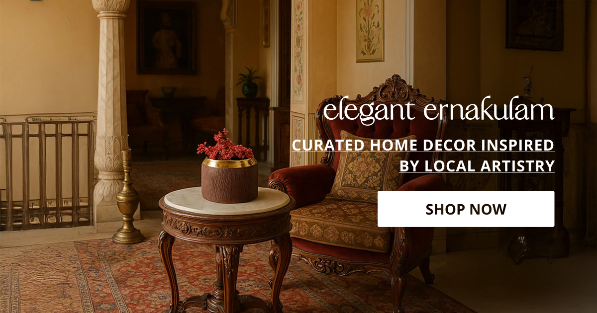 Home decor products in Ernakulam styled with classic furniture and decor accents creating warm modern home setting.
