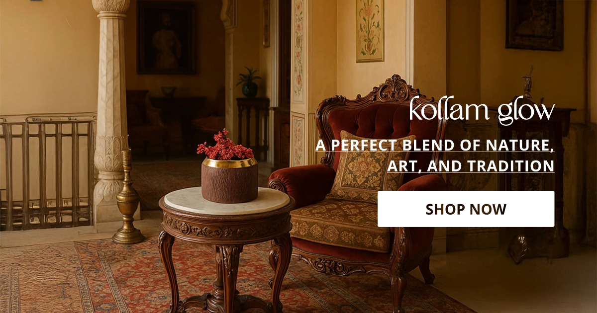 Home decor products in Kollam styled with vintage furniture and decor accents creating warm elegant home setting.