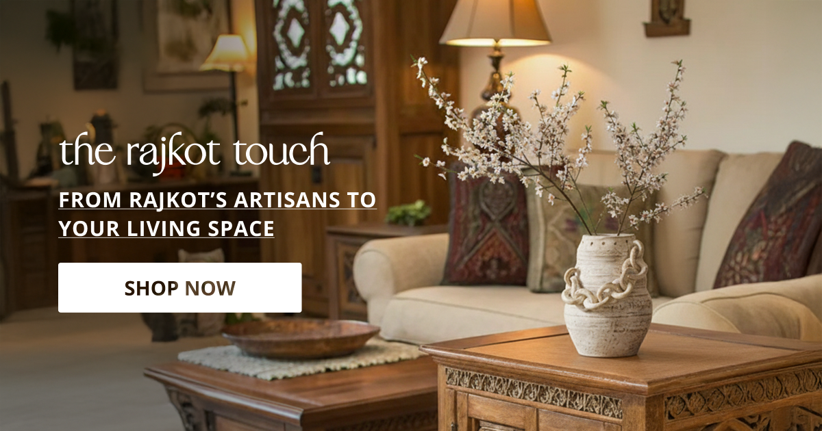 Home decor products in Rajkot styled with sofa setup and decor accents creating warm elegant living room interior.
