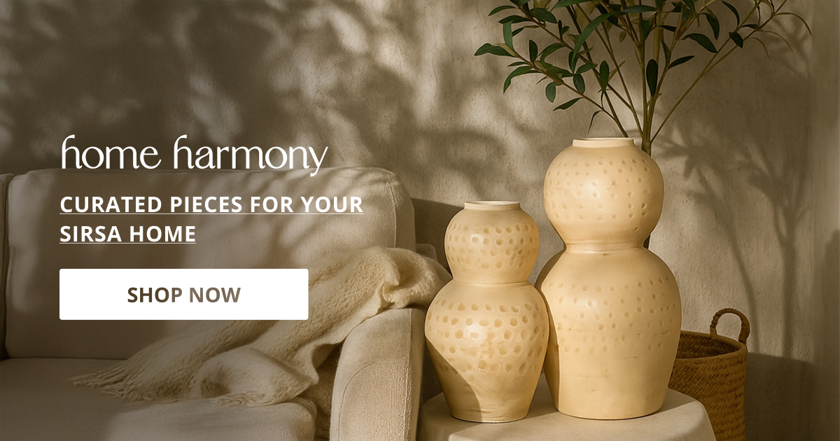 Home decor products in Sirsa styled with ceramic accents and soft lighting creating cozy elegant modern home setting.