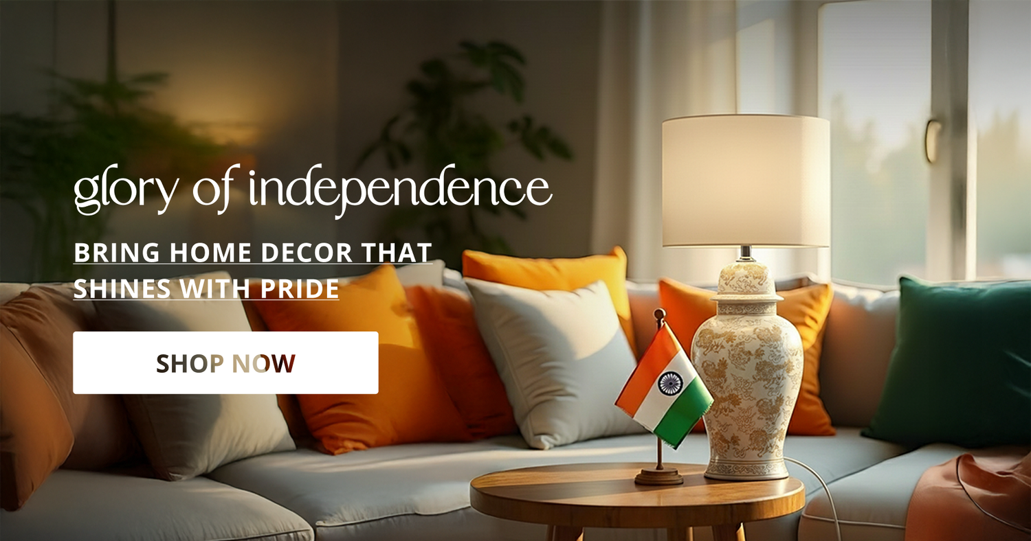 Home decor with patriotic theme colors and decorative accessories perfect for independence day celebration styling.