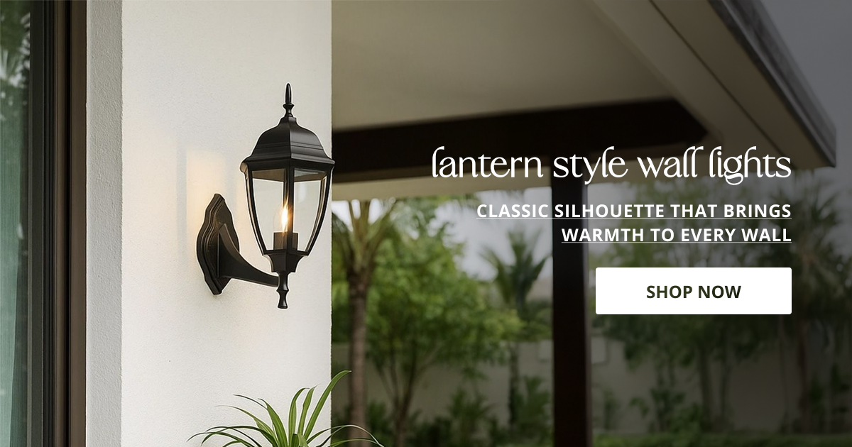 Lantern style wall lights styled near doorway creating classic outdoor lighting with warm welcoming ambiance.