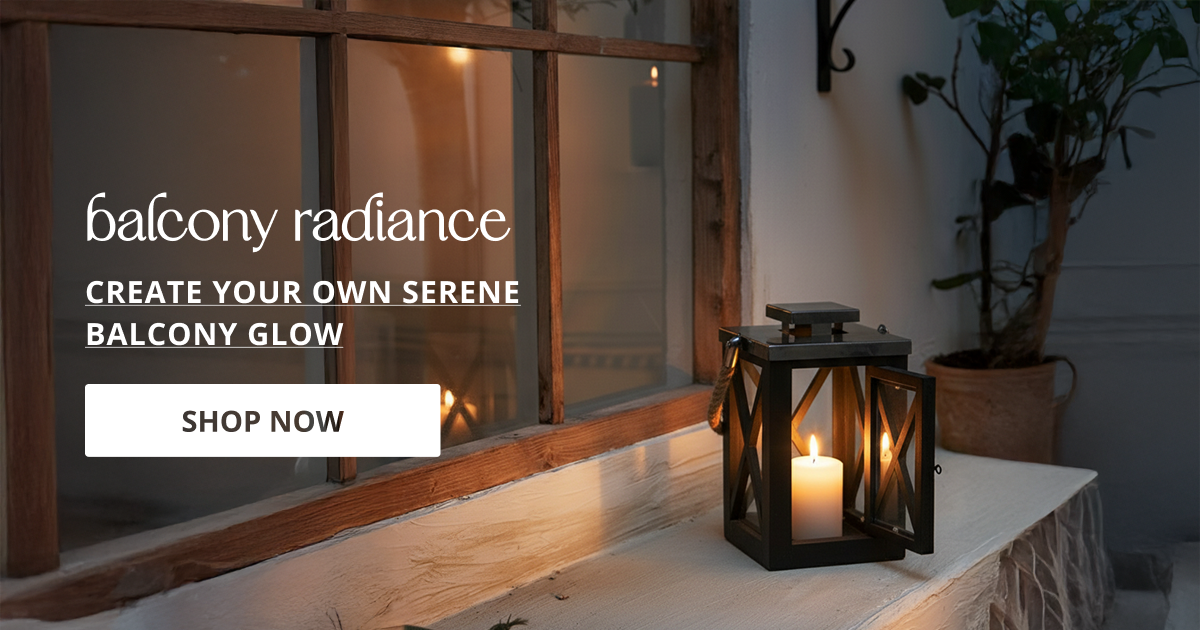 Balcony lantern lights with elegant candle style design perfect for cozy outdoor seating decor and evening lighting.