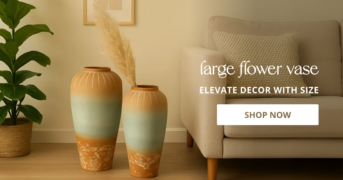 Large flower vase with decorative design perfect for table decor flower arrangement and stylish home interior.