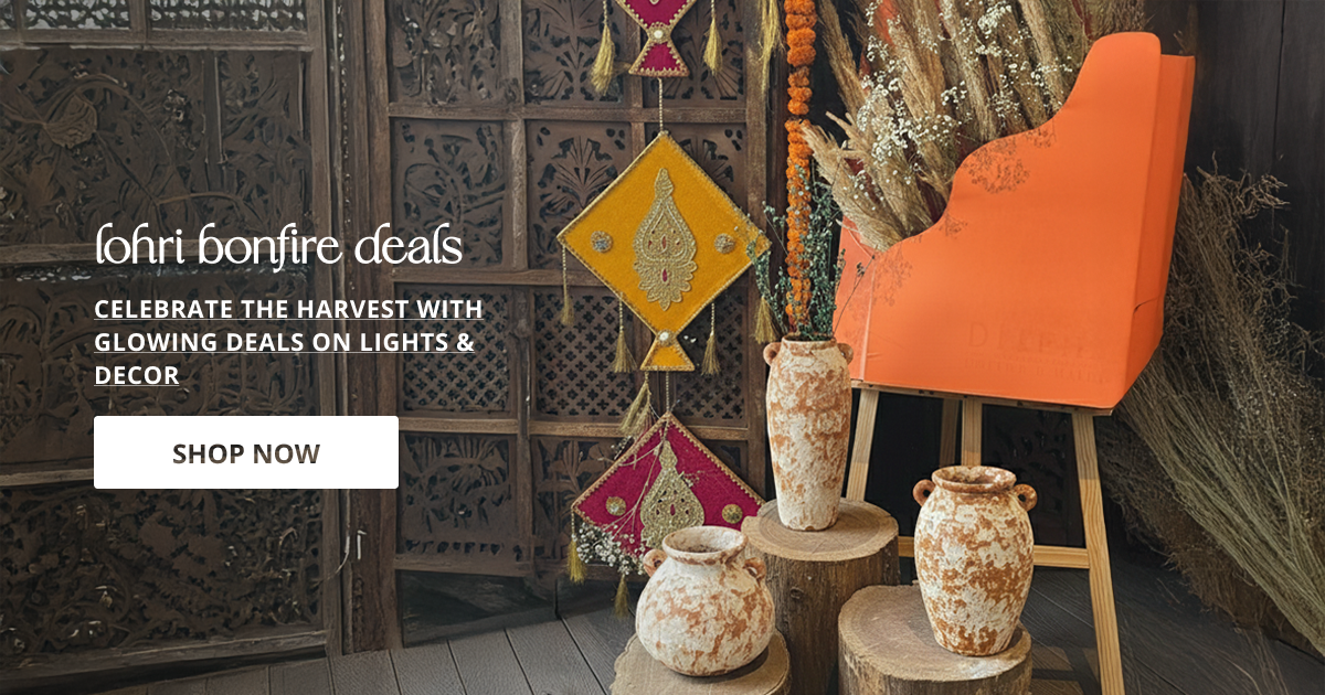 Festive lohri sale decor with warm lighting and traditional accessories perfect for celebration and home styling.