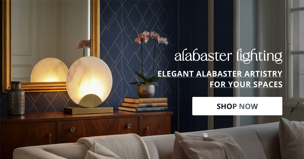 Alabaster lights with elegant stone finish creating soft warm lighting for luxury home interior decor and designer spaces.