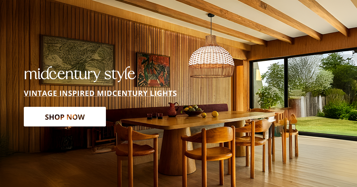 Midcentury decor style styled with wooden dining setup and clean lines creating timeless modern interior aesthetic.