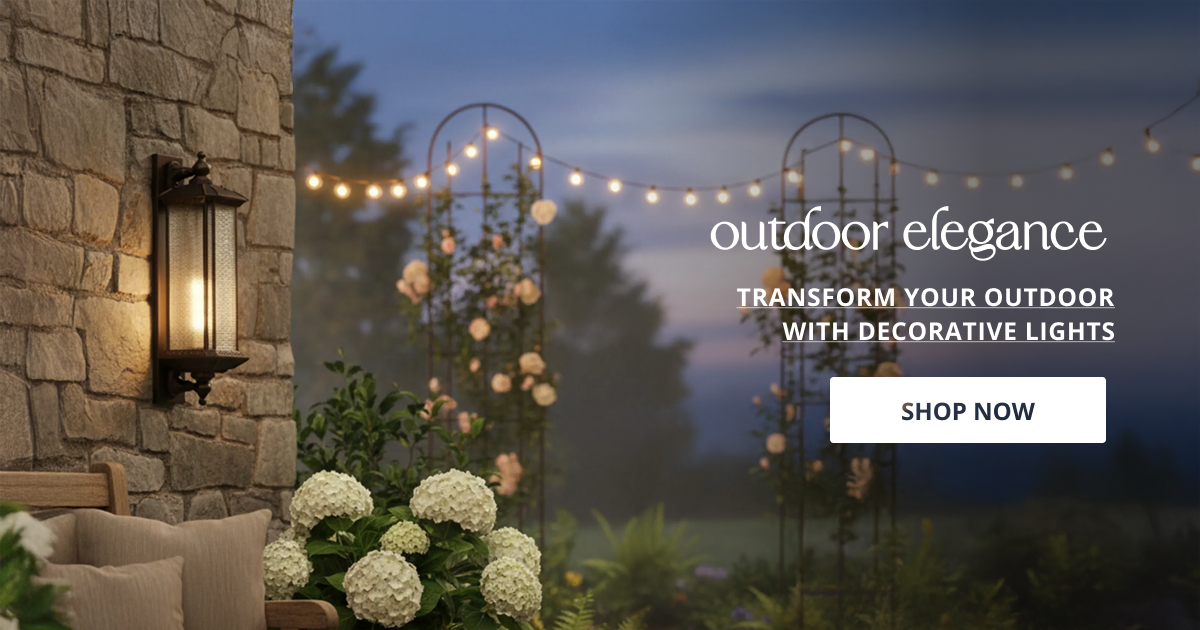 Outdoor decorative lights with stylish lantern design creating warm exterior lighting for garden patio and home decor.