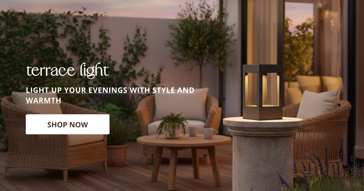 Outdoor lights for terrace with modern design providing warm lighting for seating area and exterior home decor.
