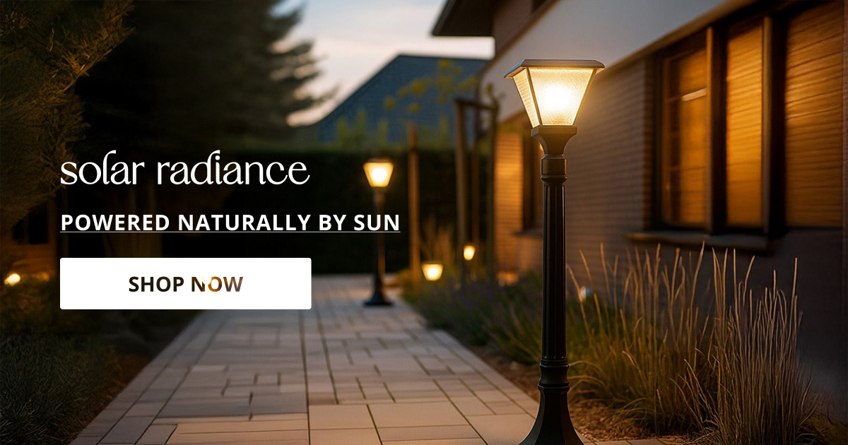 Outdoor solar lights with modern waterproof design giving energy saving lighting for garden pathway lawn and exterior decor.