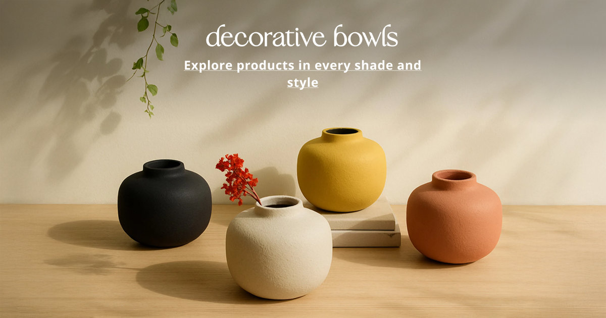 Home decor items in multiple colors with lamps vases and lighting pieces perfect for colorful interior styling and decor.