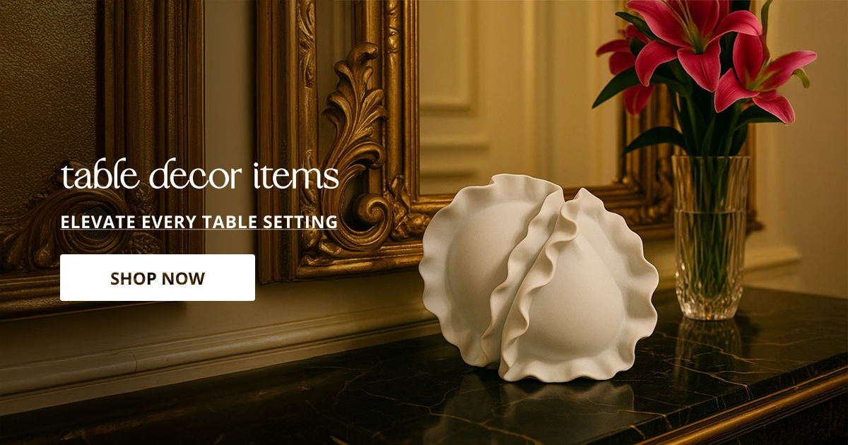 Table decor items with vases candles and accessories perfect for living room dining table and home styling.