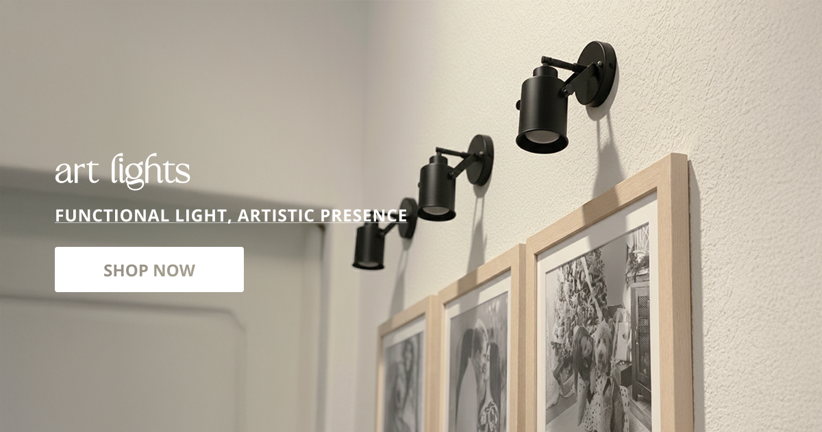 Art lights with adjustable wall fixtures giving focused lighting for paintings wall decor and gallery style interior.