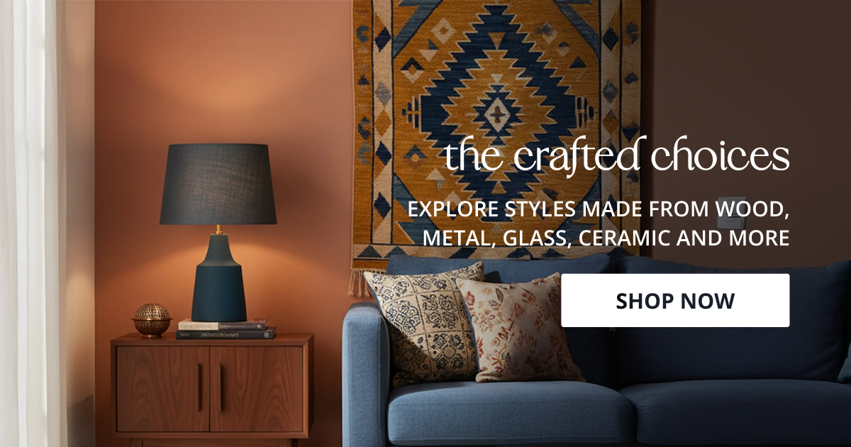 Home decor items in different materials with stylish lamps vases and lighting perfect for modern home interior decor selection.