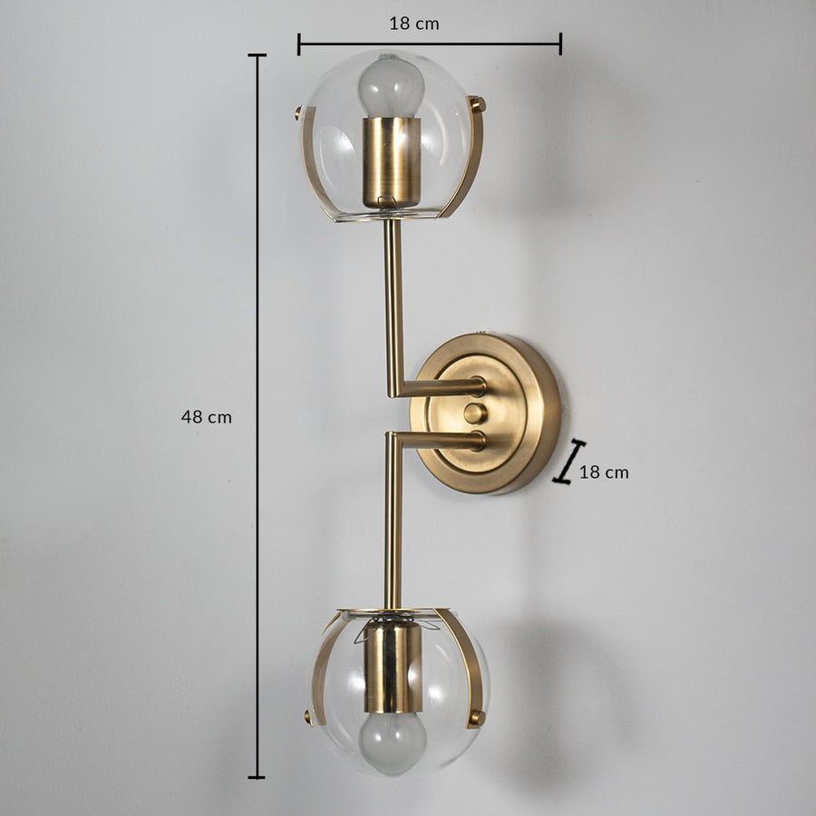 Gold metal wall light with 45 cm height 14.5 cm width and 18 cm depth for luxury modern decor spaces.