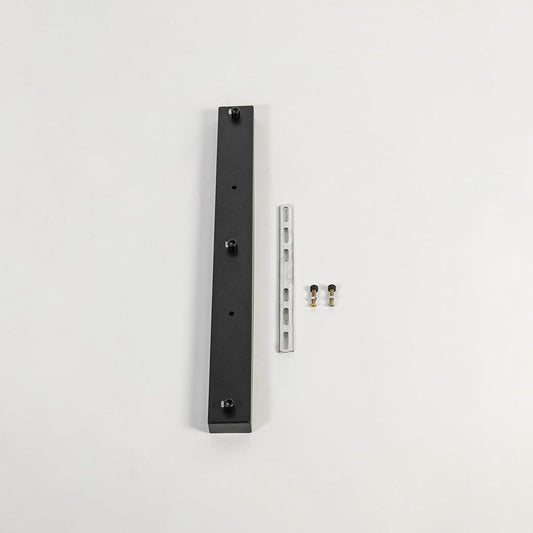 Black metal picture light mounting bar displayed on white background showcasing minimal design sturdy build and wall light installation support.