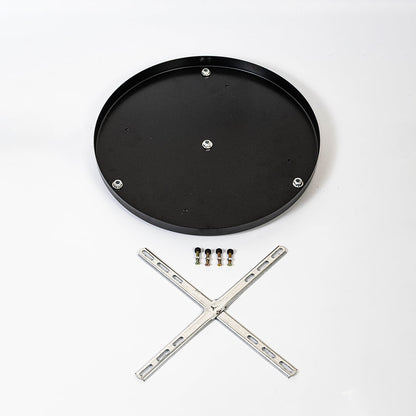 Black metal ceiling canopy with complete mounting accessories displayed on white background for pendant light fitting.