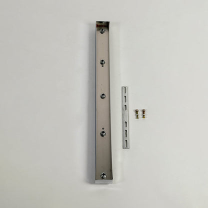 Linear metal ceiling plate shown on white background with mounting slots screws and fittings designed to support multiple pendant light installations securely.