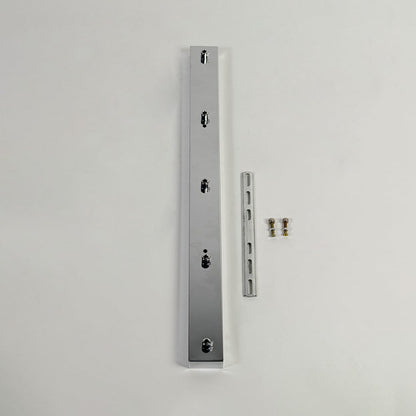 Silver metal picture light mounting bar with screw fittings displayed on white background for secure wall light installation support.