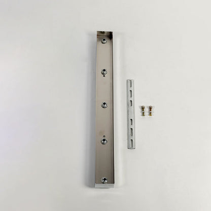 Silver metal picture light mounting bar shown on white background highlighting clean finish fixing points and modern lighting hardware.