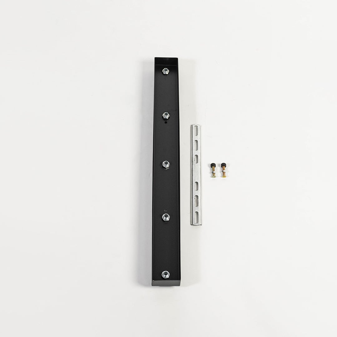 Ceiling plate shown on white background with mounting hardware highlighting slim metal profile screw points and compatibility with pendant lighting systems.