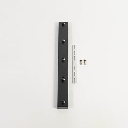 Black metal picture light mounting bar with screw fittings displayed on white background for secure wall light installation support.