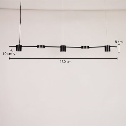 Dimension image of linear pendant light showing 130 cm length 10 cm height and 8 cm depth for accurate installation planning.
