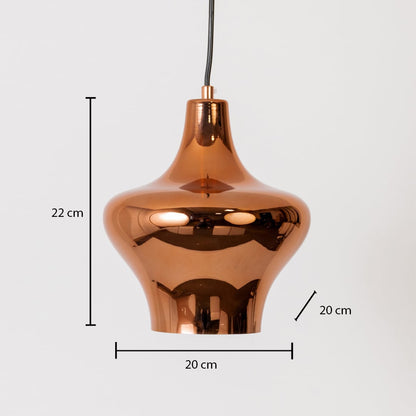Copper finish metal pendant light dimension image with 20 cm width and 22 cm height for modern dining placement.