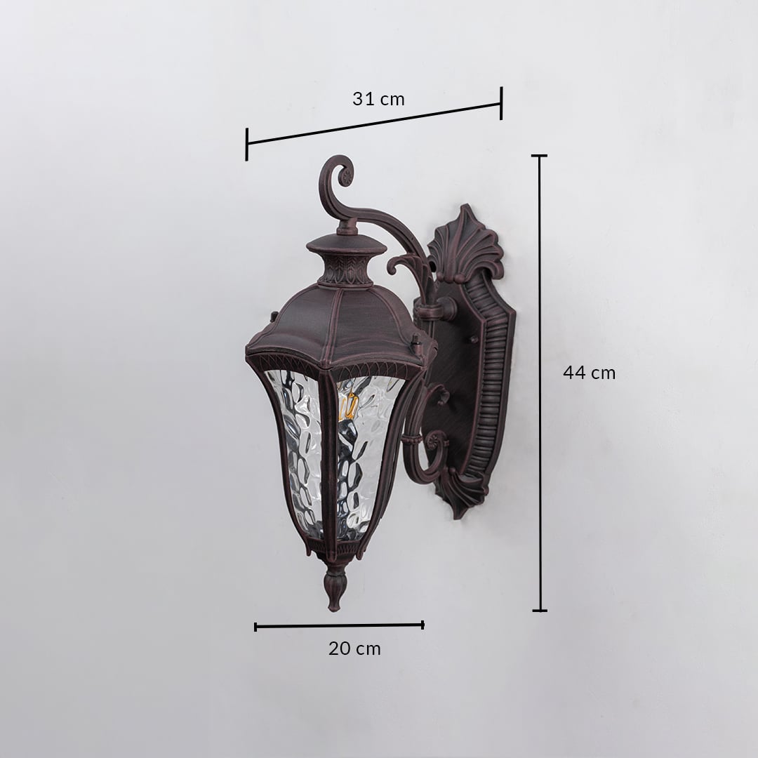 Wall light dimension image showing 44 cm height 31 cm depth and 20 cm width perfect for elegant outdoor wall lighting.