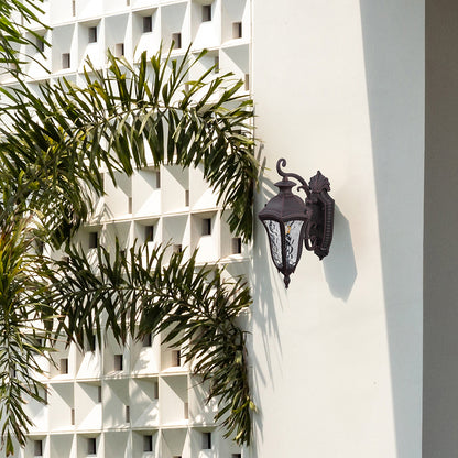 Decorative antique-style outdoor lantern enhancing home entrances with warm classic glow and detailed metal artistry.