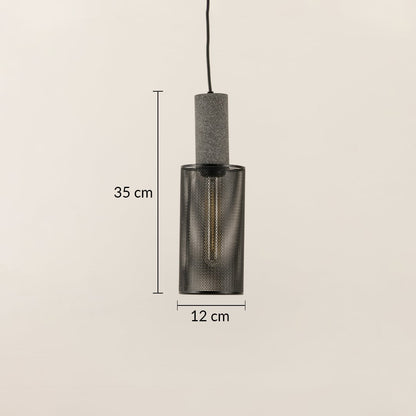 Arlo Mesh pendant light with 35 cm height and 12 cm diameter featuring cylindrical perforated metal shade.