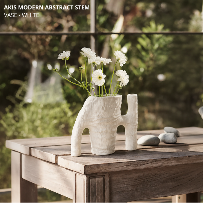 Akis Modern Abstract Stem Vase - White