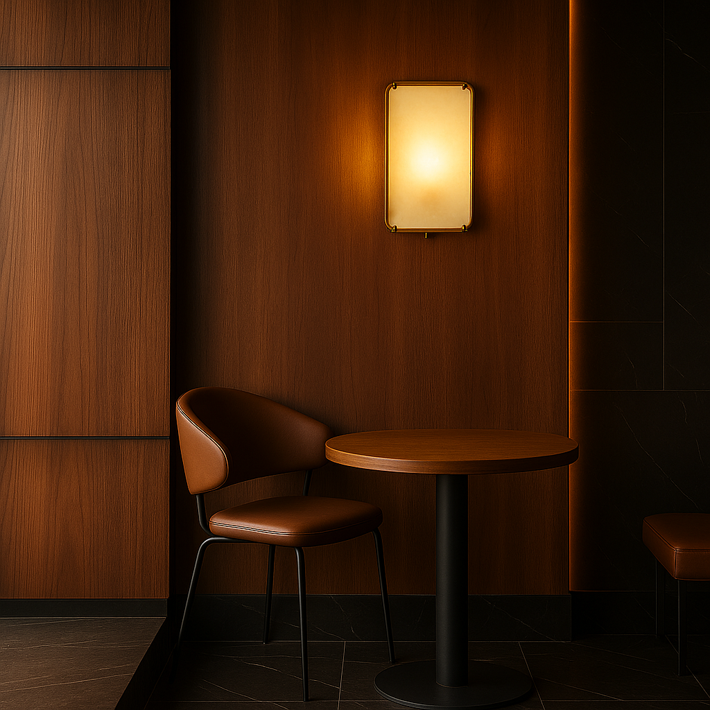 Modern alabaster and metal wall lamp designed for stylish ambient lighting perfect for hallways bedrooms or luxury living room decor.