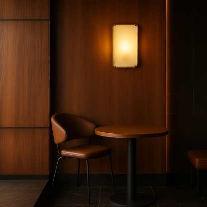 Modern alabaster and metal wall lamp designed for stylish ambient lighting perfect for hallways bedrooms or luxury living room decor.