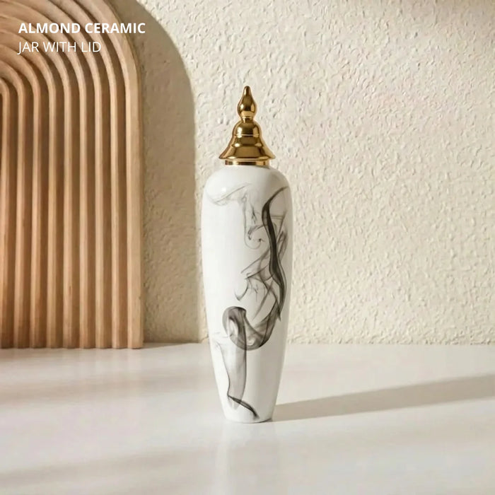 Almond Ceramic Jar with Lid