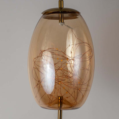 Amber Glass Hanging Lamp - Drum