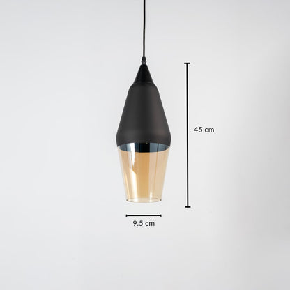 Black and amber glass pendant light measuring 9.5 cm width and 45 cm height crafted for stylish ceiling lighting decor.