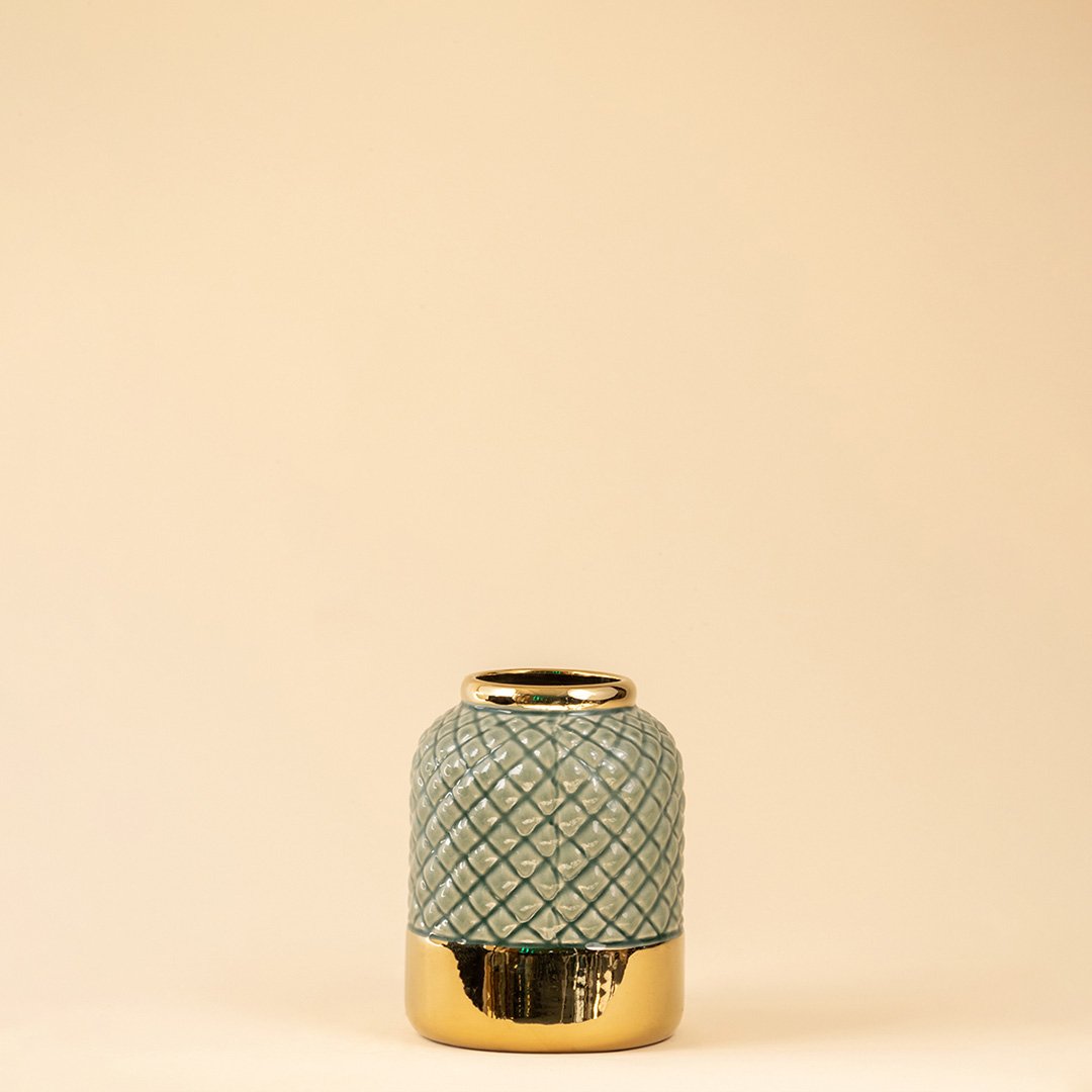 Archaic Grey-Green Gold Ceramic Vase - Small