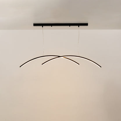 Black metal curved LED pendant light with sleek illuminated design offering contemporary ceiling lighting for interiors.