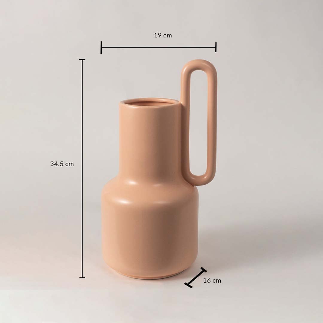Dimension view of the ribbed white ceramic vase showing height 20.5 cm  width 8.5 cm  and depth 8.5 cm on a clean white background.