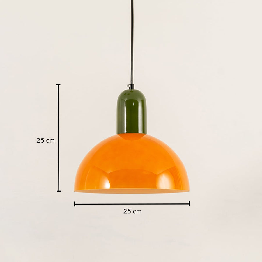 Pendant light measuring 25 cm in height and 25 cm in width crafted in a dome shape with dual-tone finish for modern home interiors.