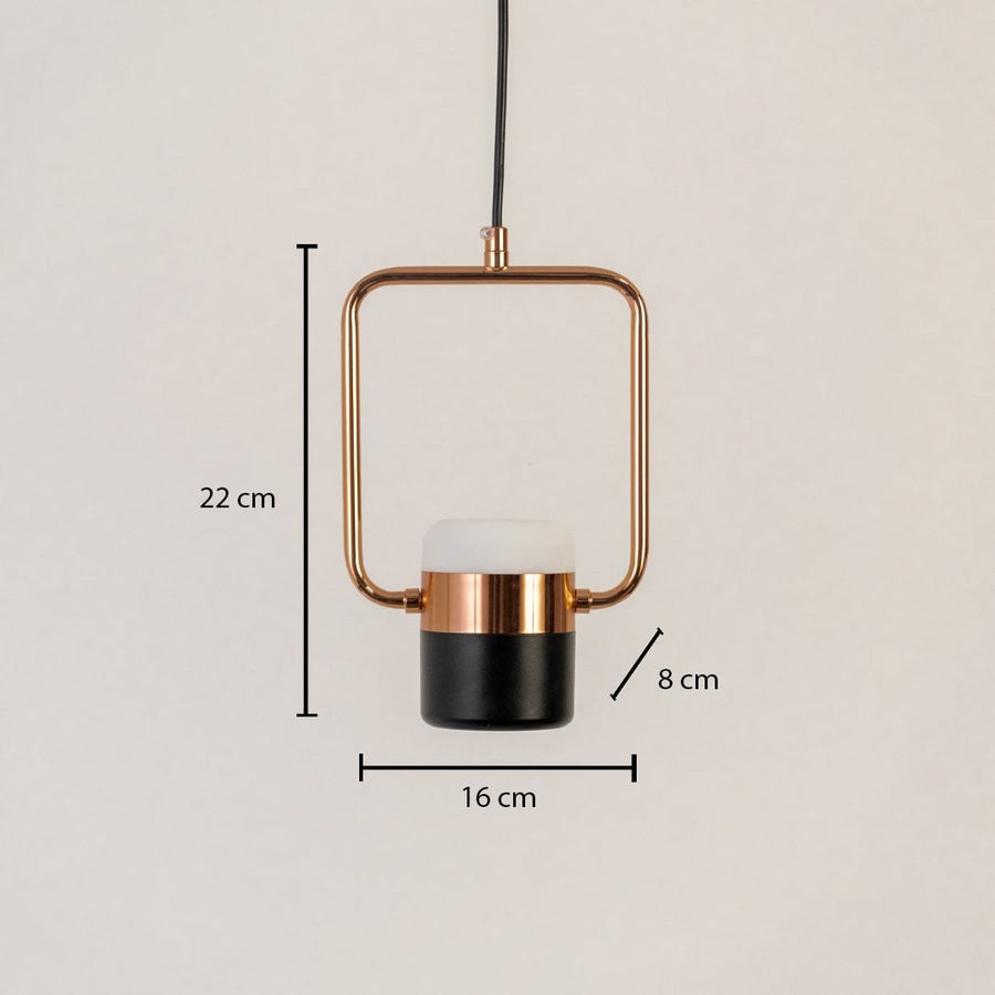 Rose gold pendant light measuring 22 cm height and 16 cm width shown on white background for modern home interior decor.