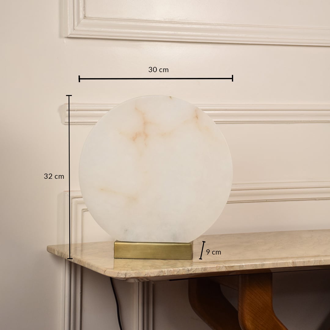 Designer marble table lamp measuring 32 cm tall and 30 cm wide ideal for sophisticated interior lighting and decorative styling.