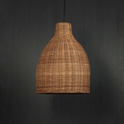Bamboo Conical Pendant Lamp Beige Light Off Black Background