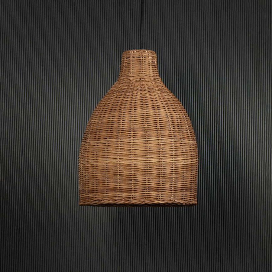Bamboo Conical Pendant Lamp Beige Light Off Black Background