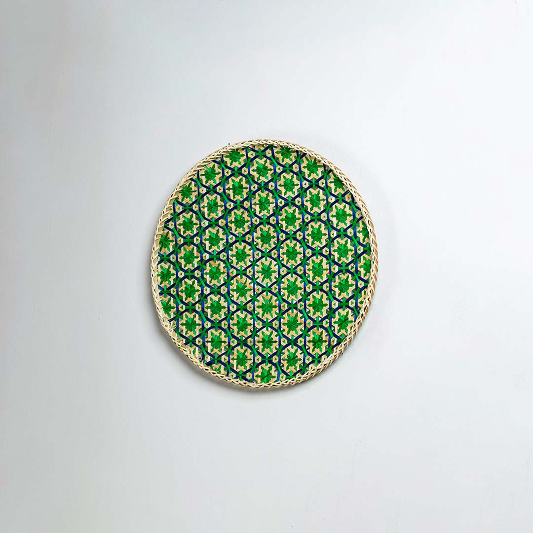 Bamboo Boho Tray & Wall Basket - Beige & Green