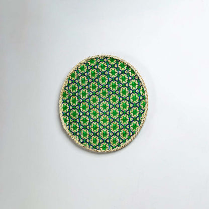 Bamboo Boho Tray & Wall Basket - Beige & Green