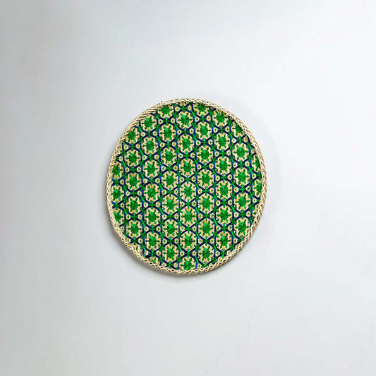 Bamboo Boho Tray & Wall Basket - Beige & Green