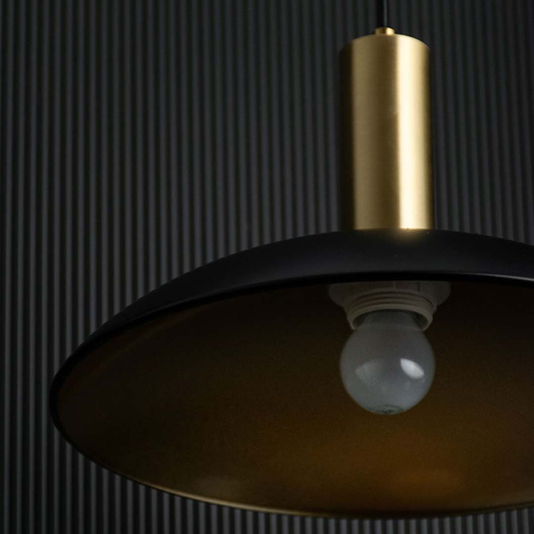 Barn Style Black & Gold Metal Hanging Lamp