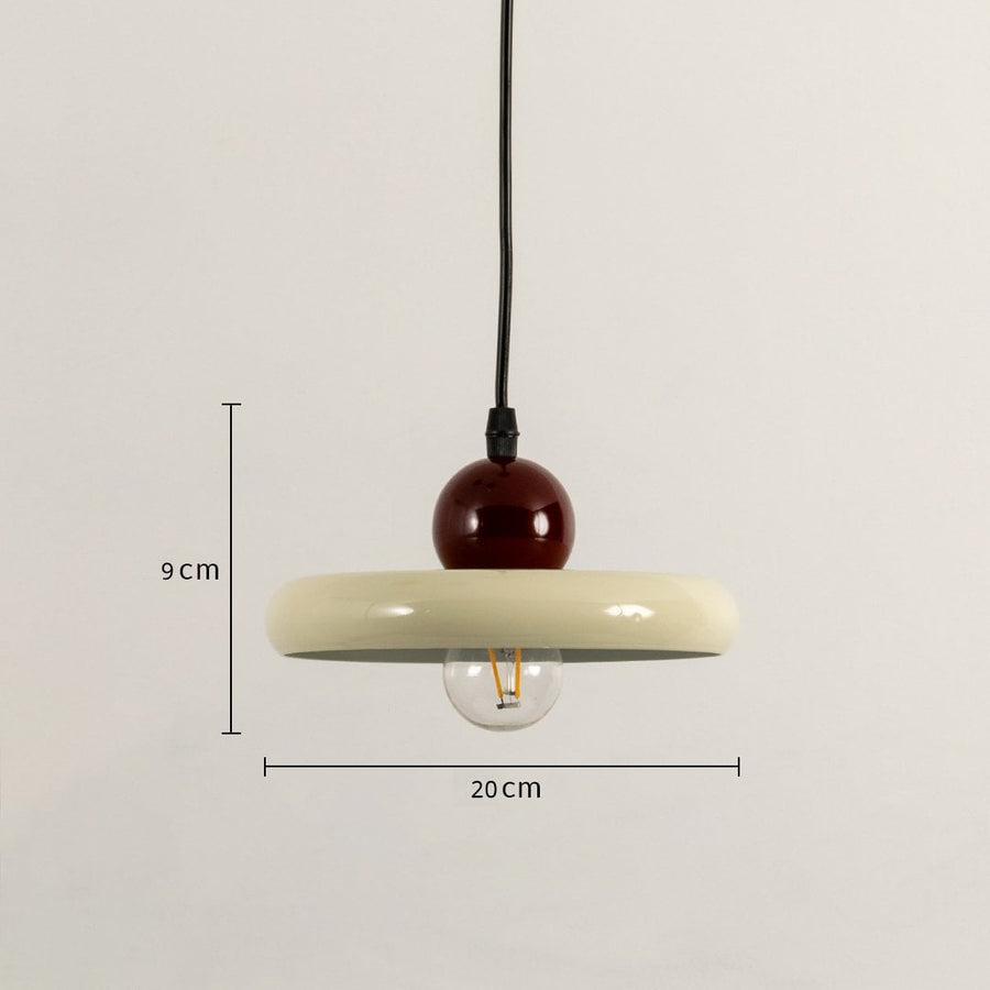Cream metal pendant light dimension image with 20 cm width and 9 cm height for kitchen island placement.